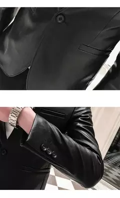 Blazer negro ajustado para Hombre, chaqueta de cuero PU con un botón, traje informal de negocios, abrigo coreano para baile de graduación - comprar en línea