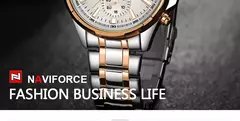 NAVIFORCE-Reloj de pulsera de acero inoxidable para hombre, cronógrafo informal clásico, resistente al agua, de cuarzo, con indicador de Fecha - Eleganzie