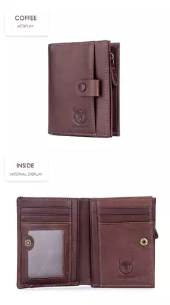 Cartera BULLCAPTAIN RFID para hombre, monedero de cuero para hombre, cartera con cremallera, tarjetero, monedero, tarjetero