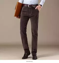 Image of Pantalones informales de pana para hombre, moda de negocios, elásticos, de ajuste Regular, color negro, caqui, café, azul marino, otoño e invierno