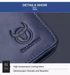 Imagen de BULLCAPTAIN, nueva cartera de cuero genuino para hombre, Mini tarjetero pequeño, monedero para hombre, cartera RFID de bolsillo, moneda de alta calidad