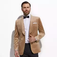 Lo último en chaqueta de esmoquin de terciopelo Camel, chaqueta de terciopelo de Color dorado ajustada hecha a medida para hombre, chaquetas de terciopelo para boda a medida para hombre - Eleganzie