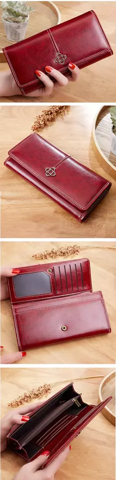 Imagen de Cartera de piel para mujer Carteras largas de lujo para mujer, monederos a la moda, bolsas para dinero, bolsos 2022, tarjetero para mujer