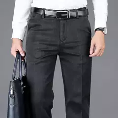 Pantalones vaqueros gruesos de cintura alta para hombre, pantalón recto elástico, informal, de negocios, de marca, estilo clásico, Otoño e Invierno - buy online
