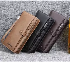 Imagen de Baellerry-billetera larga a la moda para hombre, tarjetero con cremallera, monedero de cuero, monedero sólido, monedero masculino de alta calidad, 2024