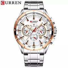 CURREN, nuevo reloj deportivo informal con cronógrafo para hombre, reloj de pulsera con banda de acero inoxidable, reloj de cuarzo con esfera grande y punteros luminosos - Eleganzie