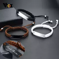 Vnox-pulsera de cadena de cuerda trenzada para hombre, brazalete con nombre personalizado, fecha, cita inicial, grabado personalizado, longitud ajustable - tienda en línea