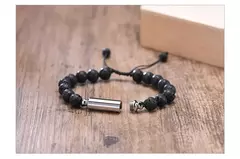 Vnox Pulseras de urna con cuentas de piedra de lava informales para hombres para cenizas, joyería conmemorativa de recuerdo de cremación de tubo hueco, longitud ajustable en internet