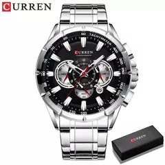 CURREN, nuevo reloj deportivo informal con cronógrafo para hombre, reloj de pulsera con banda de acero inoxidable, reloj de cuarzo con esfera grande y punteros luminosos