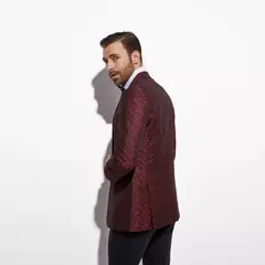 Chaqueta de traje de fiesta personalizada de Jacquard para hombre, Blazer ajustado a la moda, traje de boda hecho a medida, color rojo oscuro - Eleganzie