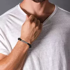 Imagen de Vnox Pulseras de urna con cuentas de piedra de lava informales para hombres para cenizas, joyería conmemorativa de recuerdo de cremación de tubo hueco, longitud ajustable