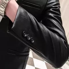Blazer negro ajustado para Hombre, chaqueta de cuero PU con un botón, traje informal de negocios, abrigo coreano para baile de graduación - Eleganzie