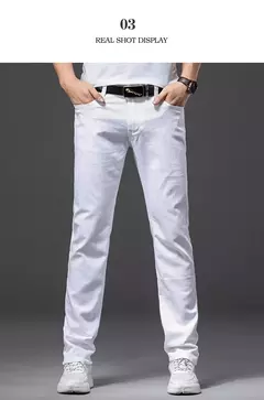 Pantalones vaqueros blancos para hombre, moda informal, estilo clásico, ajustados, suaves, pantalones elásticos avanzados de marca masculina - online store