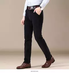 Pantalones informales de pana para hombre, moda de negocios, elásticos, de ajuste Regular, color negro, caqui, café, azul marino, otoño e invierno - online store
