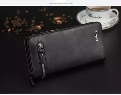 Baellerry-billetera larga de cuero PU con doble cremallera para hombre, bolsillo para teléfono de gran capacidad, cartera clásica multifunción para hombre 2022 - comprar en línea