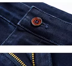 Pantalones vaqueros clásicos de negocios de cintura alta para hombre, pantalón vaquero elástico recto azul oscuro, gruesos, de marca, otoño e invierno - buy online