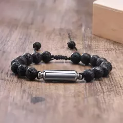 Imagen de Vnox Pulseras de urna con cuentas de piedra de lava informales para hombres para cenizas, joyería conmemorativa de recuerdo de cremación de tubo hueco, longitud ajustable