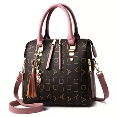 Bolso de mano con letras en inglés para mujer, bolso con asa superior y borlas de cuero PU, bolso de hombro de lujo, bolso de mano de gran capacidad con diseño