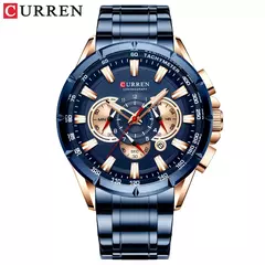 Imagen de CURREN, nuevo reloj deportivo informal con cronógrafo para hombre, reloj de pulsera con banda de acero inoxidable, reloj de cuarzo con esfera grande y punteros luminosos