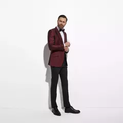 Chaqueta de traje de fiesta personalizada de Jacquard para hombre, Blazer ajustado a la moda, traje de boda hecho a medida, color rojo oscuro - buy online