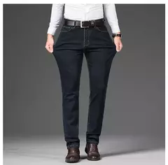 Image of Pantalones vaqueros informales de talla grande 42 44 46 a la moda para hombre, pantalones vaqueros clásicos de negocios rectos elásticos, pantalones de primavera y otoño de marca masculina