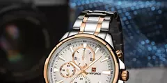 NAVIFORCE-Reloj de pulsera de acero inoxidable para hombre, cronógrafo informal clásico, resistente al agua, de cuarzo, con indicador de Fecha - Eleganzie