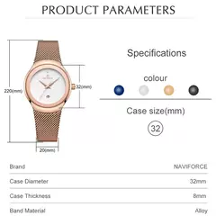 Reloj NAVIFORCE, relojes de cuarzo a la moda para mujer, reloj de pulsera resistente al agua de acero inoxidable para mujer, reloj Simple para chica, reloj femenino