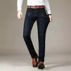Pantalones vaqueros elásticos ajustados clásicos de otoño para hombre, pantalones de pierna recta de mezclilla de algodón informales de negocios, pantalones negros y azules para hombre - buy online