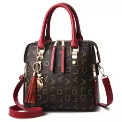 Bolso de mano con letras en inglés para mujer, bolso con asa superior y borlas de cuero PU, bolso de hombro de lujo, bolso de mano de gran capacidad con diseño - comprar en línea
