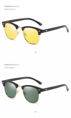 Gafas de sol polarizadas clásicas de medio marco para hombres y mujeres, gafas de sol pequeñas con remaches Retro, gafas de sol populares negras antideslumbrantes para viajar - Eleganzie