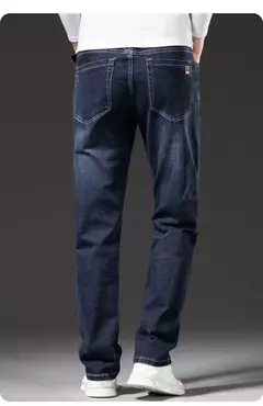 Image of SULEE-pantalones vaqueros de estilo clásico para hombre, Jeans de negocios gruesos, elásticos, rectos, de marca, otoño e invierno, 2021