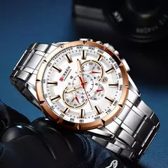 CURREN, nuevo reloj deportivo informal con cronógrafo para hombre, reloj de pulsera con banda de acero inoxidable, reloj de cuarzo con esfera grande y punteros luminosos en internet