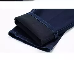 Pantalones vaqueros clásicos de negocios de cintura alta para hombre, pantalón vaquero elástico recto azul oscuro, gruesos, de marca, otoño e invierno on internet