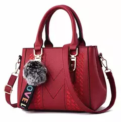 Bolsos de mensajero bordados, bolsos de cuero para mujer, bolsos para mujer, bolso principal de mano con bola de pelo para mujer