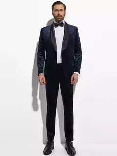 Traje de esmoquin de terciopelo azul medianoche para novio, esmoquin de boda entallado hecho a medida para hombre, chal de satén negro con solapa, último diseño - buy online