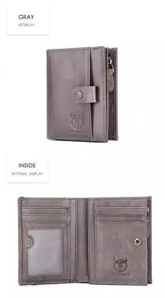 Cartera BULLCAPTAIN RFID para hombre, monedero de cuero para hombre, cartera con cremallera, tarjetero, monedero, tarjetero - Eleganzie