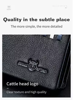 Imagen de Cartera de cuero genuino BULLCAPTAIN, cartera de negocios de diseñador de marca para hombre, monedero de almacenamiento multifunción, paquete de tarjetas Rfid, cartera para hombre