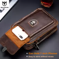 BULLCAPTAIN, riñonera de cuero Crazy Horse para hombre, bolsa para teléfono, riñonera pequeña para hombre, bolso con cinturón para el pecho, mochila YB075