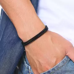 Vnox-Pulseras de cadena de doble curva oxidada para hombre, acero inoxidable, Punk, antiguo, Cubic Foxtail, Vintage