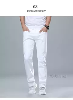 Image of Pantalones vaqueros blancos de corte Regular para hombre de estilo clásico, pantalones vaqueros de algodón elásticos avanzados a la moda de negocios, pantalones de marca para hombre