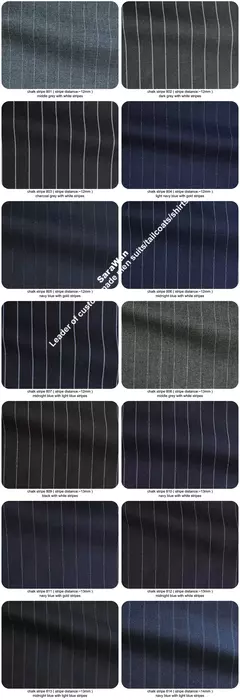 Traje de rayas de tiza para hombre, traje de rayas azul marino claro hecho a medida con bolsillo para billete, traje de una sola botonadura a medida, solapa de pico - Eleganzie