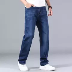 Pantalones vaqueros clásicos para hombre, Jeans azules finos, elásticos avanzados, rectos, sueltos, de marca, talla grande 40, 42, 44, novedad de 2023 - tienda en línea