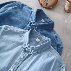 Brother Wang-camisas vaqueras 100% de algodón para hombre, camisa informal de trabajo diario suave y cómoda, fina, a la moda, color azul claro, manga larga - buy online