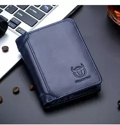 BULLCAPTAIN, nueva cartera de cuero genuino para hombre, Mini tarjetero pequeño, monedero para hombre, cartera RFID de bolsillo, moneda de alta calidad - comprar en línea