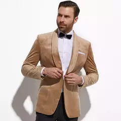 Lo último en chaqueta de esmoquin de terciopelo Camel, chaqueta de terciopelo de Color dorado ajustada hecha a medida para hombre, chaquetas de terciopelo para boda a medida para hombre
