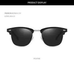Gafas de sol polarizadas clásicas de medio marco para hombres y mujeres, gafas de sol pequeñas con remaches Retro, gafas de sol populares negras antideslumbrantes para viajar - tienda en línea