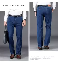 Pantalones vaqueros gruesos de cintura alta para hombre, pantalón recto elástico, informal, de negocios, de marca, estilo clásico, Otoño e Invierno on internet