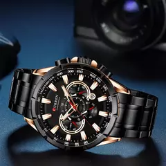 CURREN, nuevo reloj deportivo informal con cronógrafo para hombre, reloj de pulsera con banda de acero inoxidable, reloj de cuarzo con esfera grande y punteros luminosos - Eleganzie