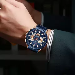 Imagen de CURREN, nuevo reloj deportivo informal con cronógrafo para hombre, reloj de pulsera con banda de acero inoxidable, reloj de cuarzo con esfera grande y punteros luminosos