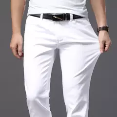 Pantalones vaqueros blancos para hombre, moda informal, estilo clásico, ajustados, suaves, pantalones elásticos avanzados de marca masculina